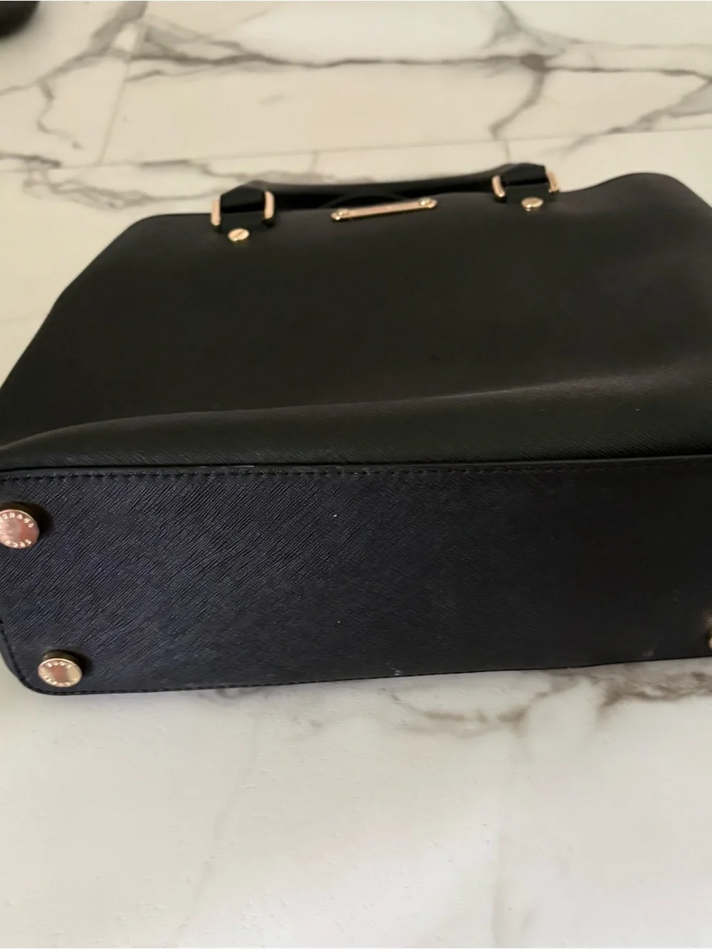 Michael Kors Black Saffiano Double-Handle Satchel with Gold Hardware